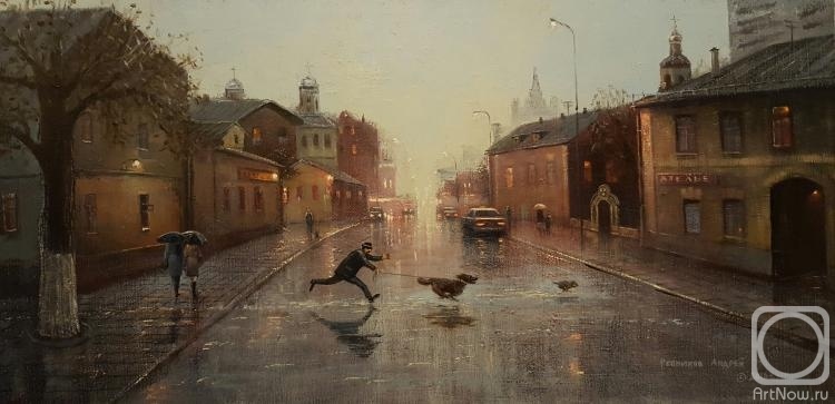 © Андрей Репников. Тихая суета вечернего города. Радикулит. Холст, масло. 40 x 80см. 2016 г.