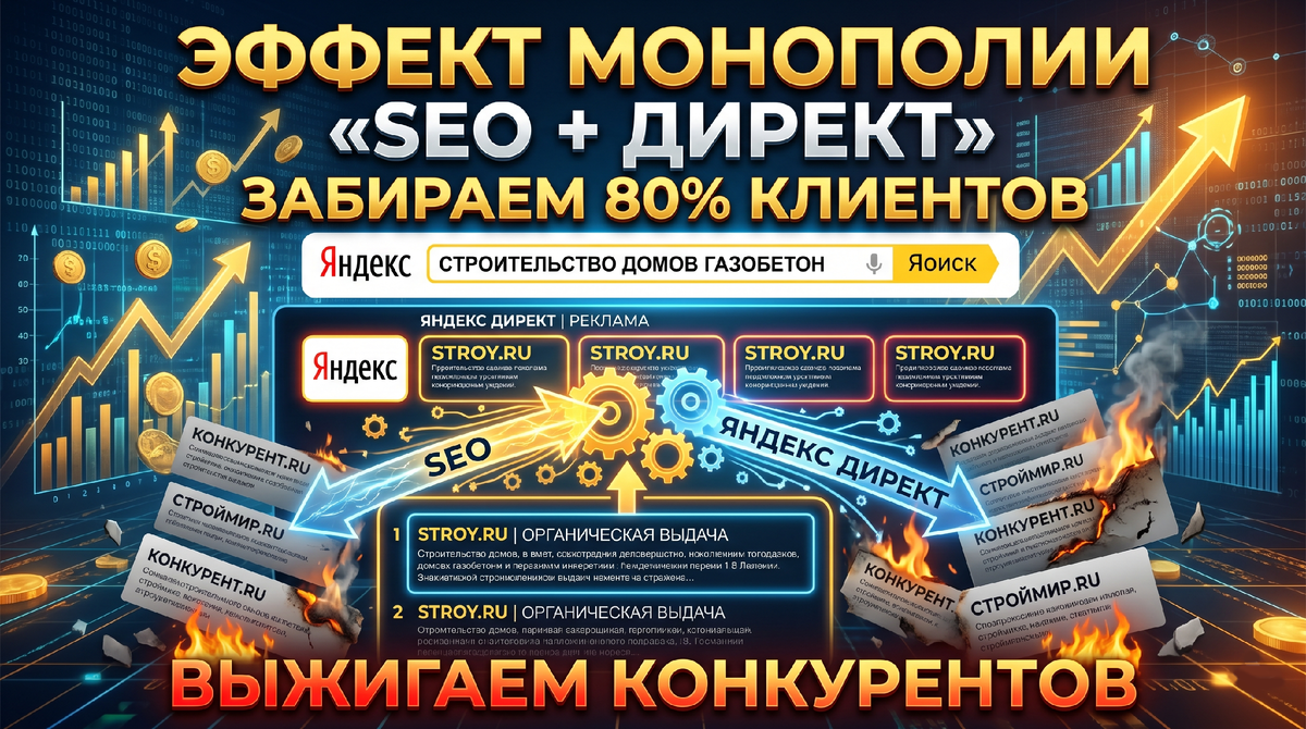 Эффект монополии: как связка «SEO + Яндекс Директ» забирает 80% клиентов из поиска (и выжигает конкурентов)