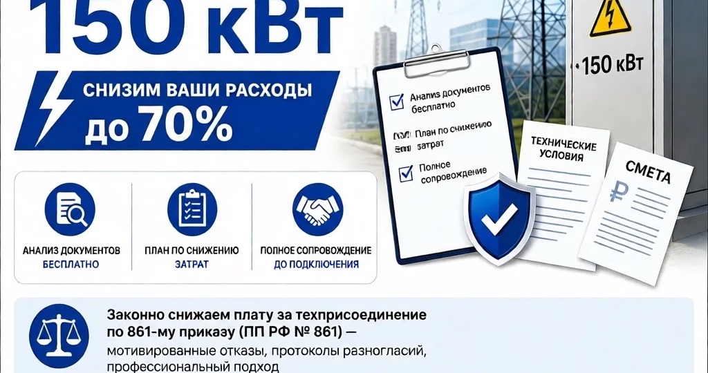 150 кВт для бизнеса: как законно снизить плату за подключение с 1,2 млн до 350 тыс.