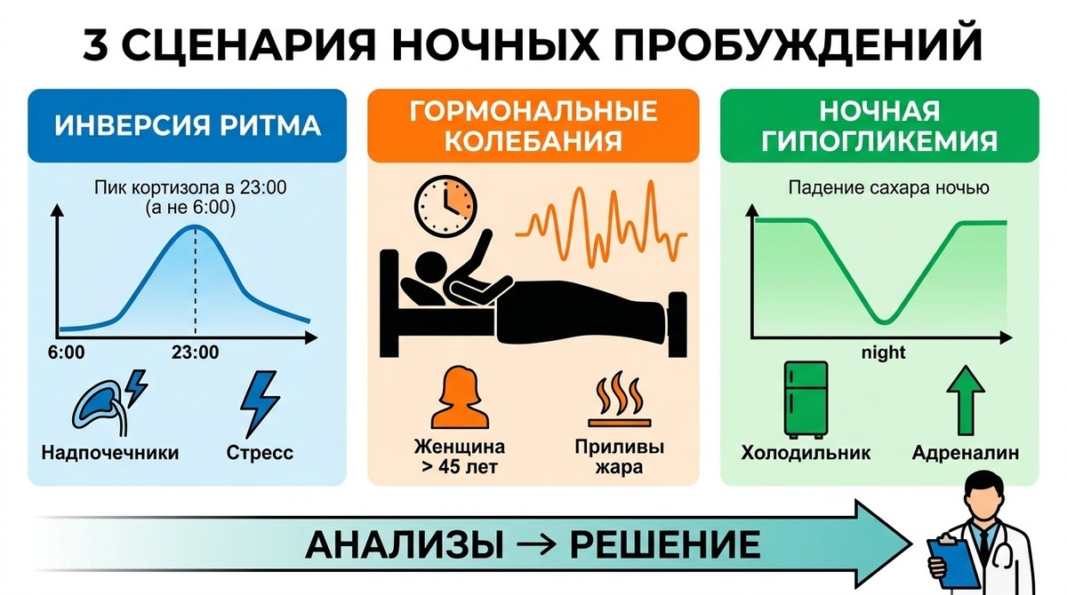 инверсия кортизолового ритма. Тело перепутало день и ночь. Причина в моём случае была банальной: хроническая перегрузка