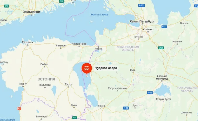 Чтобы лучше понимали - озера на современной Яндекс карте. Прямо под Чудским озером находится Псковское