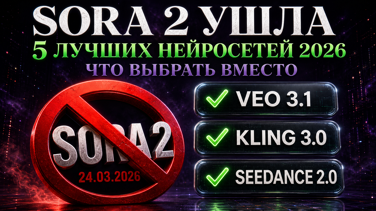 Sora 2 закрыта 24 марта 2026 — альтернативы Veo 3.1, Kling 3.0, Seedance 2.0
