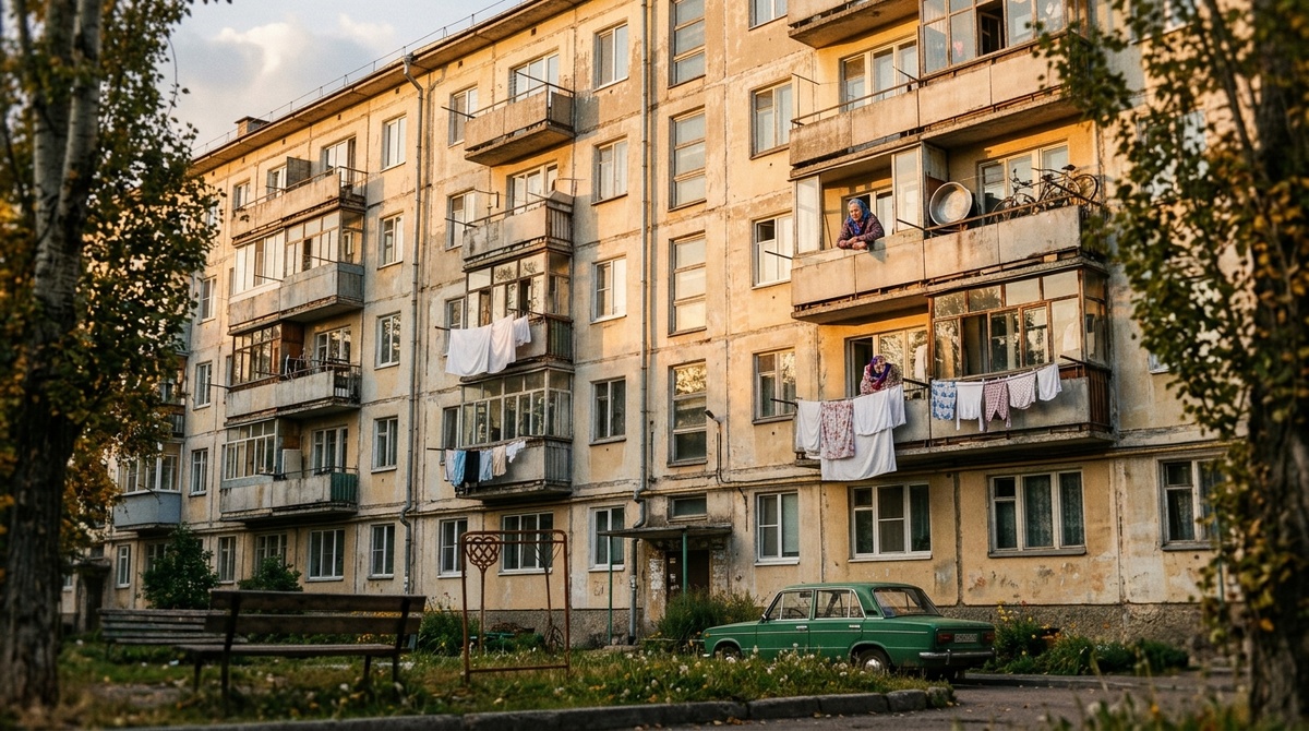 Типовая пятиэтажная хрущёвка на закате — единственный реальный памятник, который генсек оставил себе в советской географии