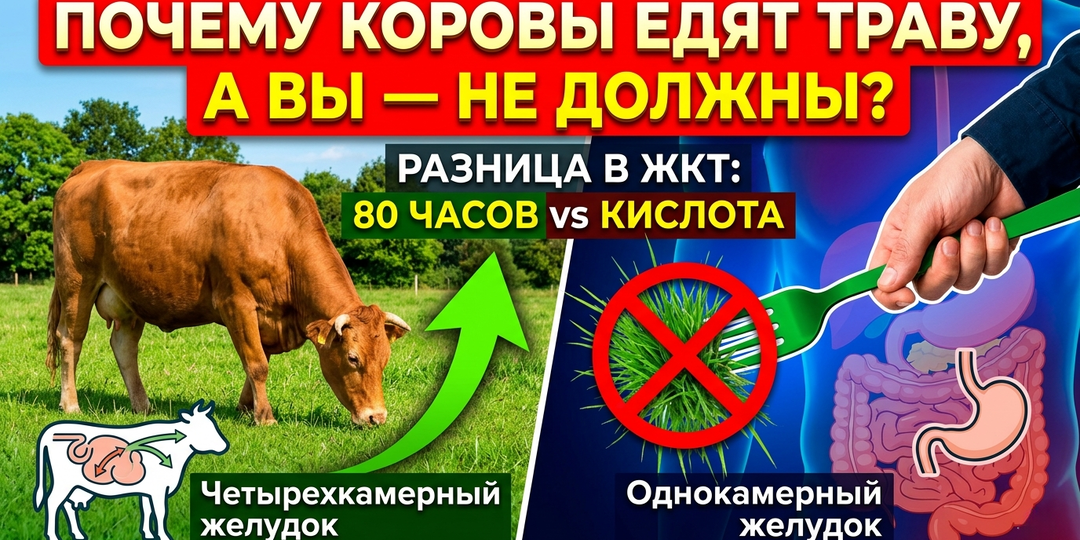 Почему коровы едят траву, а вы — не должны (разница в ЖКТ)