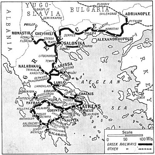 Более поздняя карта Ж/Д путей Греции, но суть одна