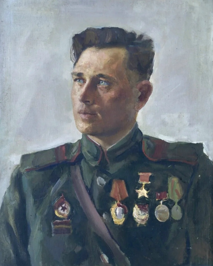 Аркадий Лобанов. «Портрет Героя Советского Союза Ф.П.Ахаева». 1943