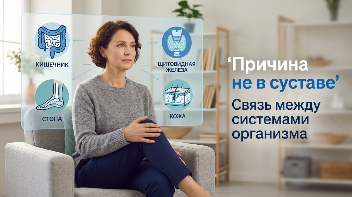 колено мажут месяцами, а у человека параллельно уже есть сигналы со стороны щитовидной железы, кишечника или обмена мочевой кислоты.