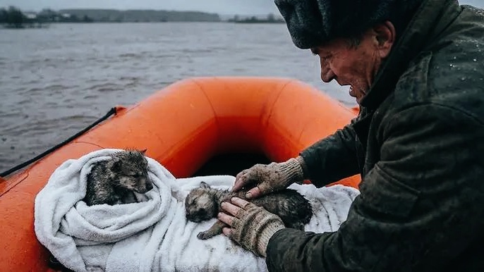 Виктор , местный Рыбак вытащил из ледяной воды двух тонущих щенят. А что произошло дальше тронуло до глубины души