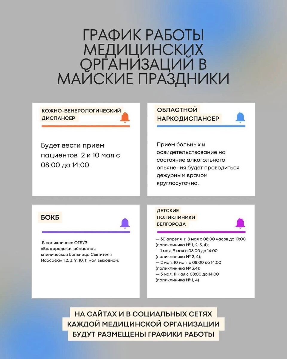    График работы медицинских учреждений с 8 по 11 мая   страница министра здравоохранения региона Андрея Иконникова