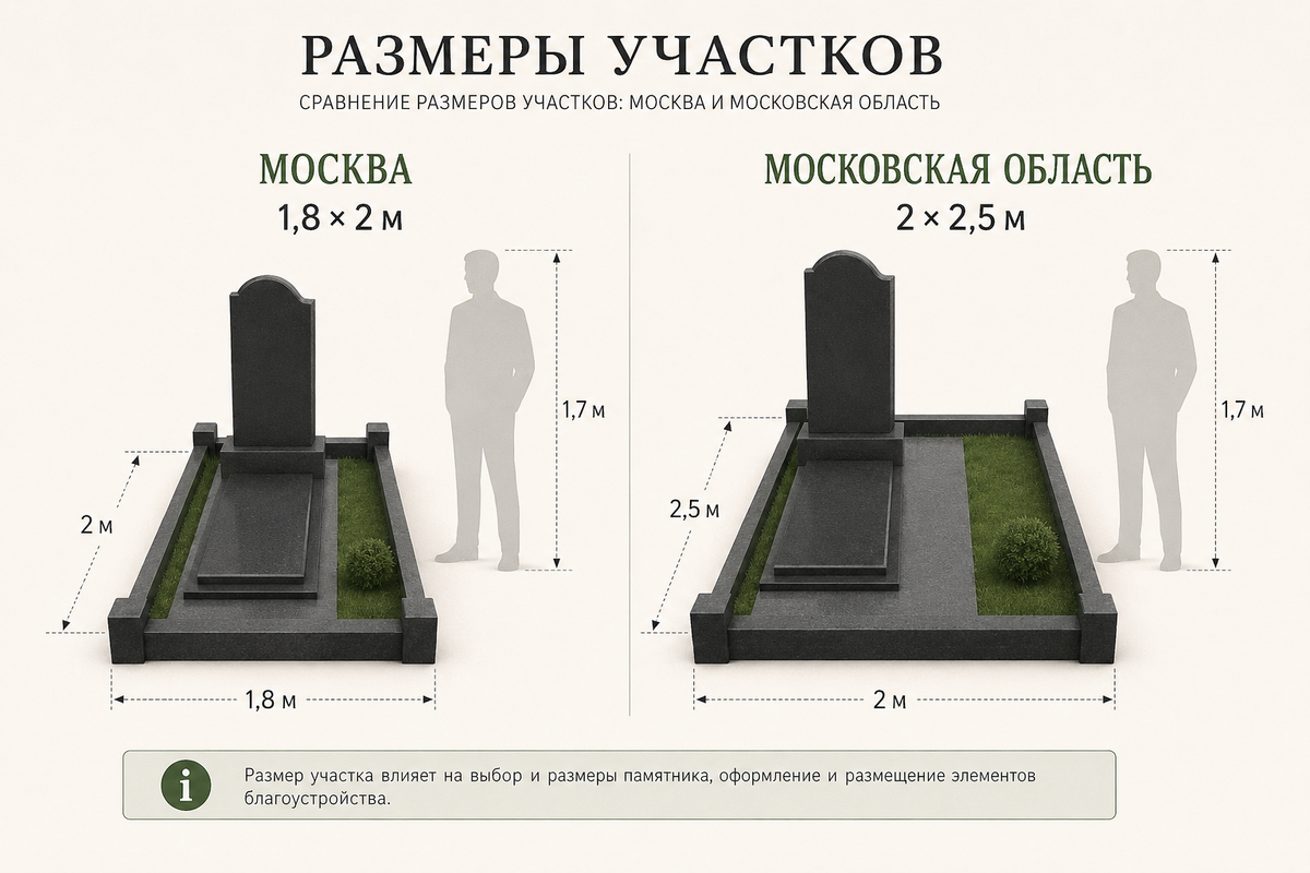 Размеры захоронений в Москве и Московской области. В МО ширина и длина может меняться местами в зависимости от города. 