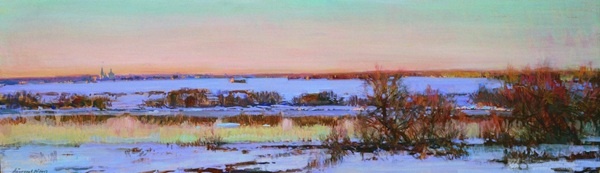 Абакумов. Ангелы поют. 2003. Оргалит, темпера. 35х122.
