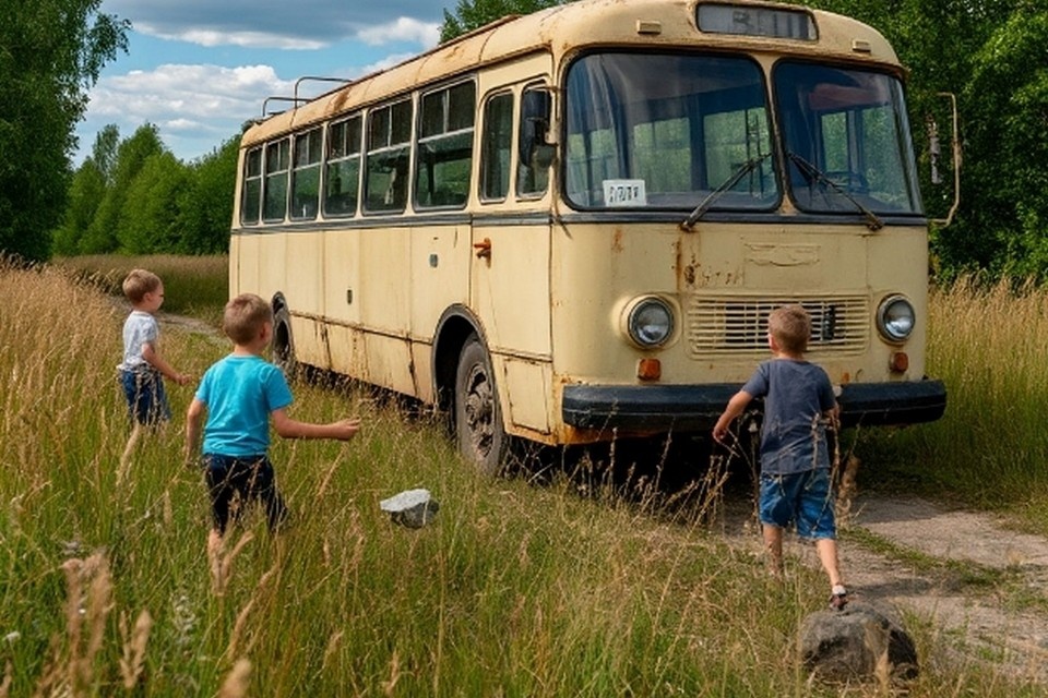    Педагог ополчилась на детей из-за старого автобуса. Фото: сгенерировано ИИ