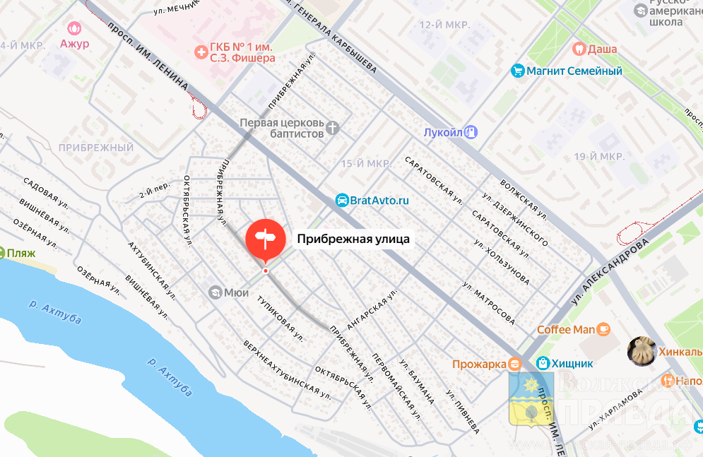 пр. Ленина и ул. Прибрежная. Скриншот с карт yandex.ru📷    В Волжском автоледи на «Опеле» сбила 9-летнюю девочку и уехала

