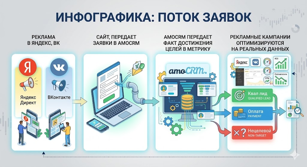 Визуальная схема интеграции amoCRM и метрики