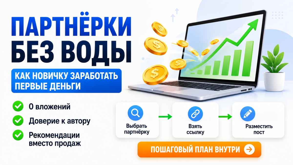 Партнёрки без иллюзий: как новичку заработать первые деньги в интернете (даже если нет аудитории и бюджета)