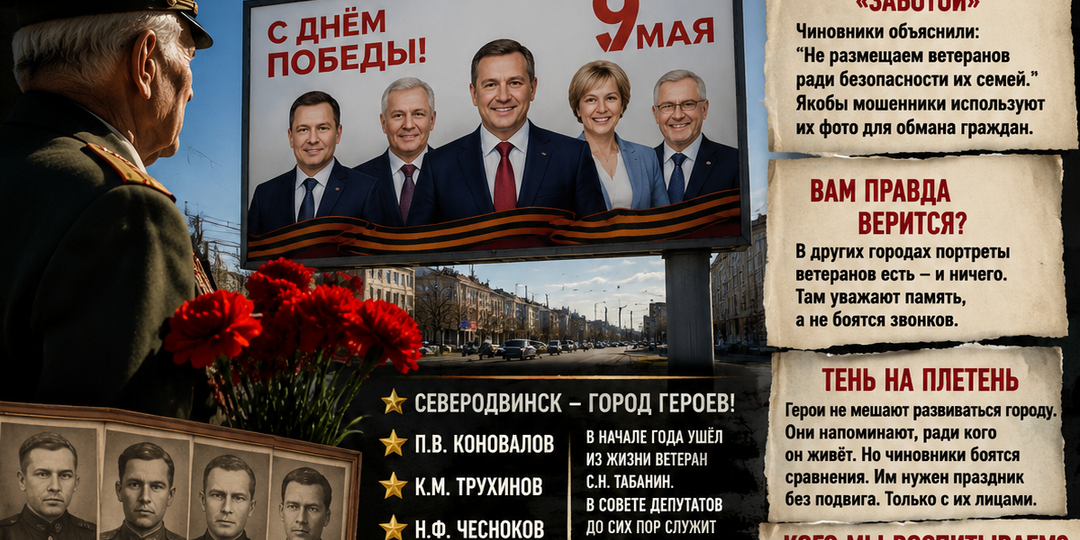 На билбордах лица власти вместо лиц Победы: Как в Северодвинске Героев Советского Союза заменили губернаторами и мэрами