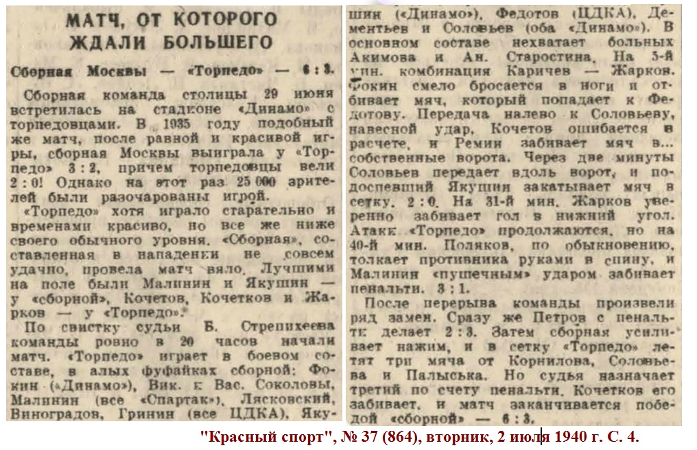"Красный спорт", № 37 (864), вторник, 2 июля 1940 г. С. 4. Коллаж автора ИстАрх.