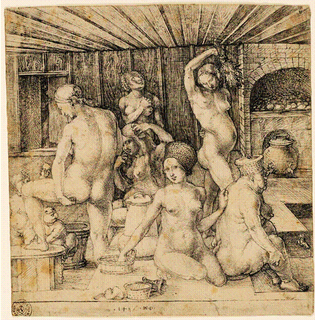 Альбрехт Дюрер. «Женская баня», гравюра на дереве, 1496 г