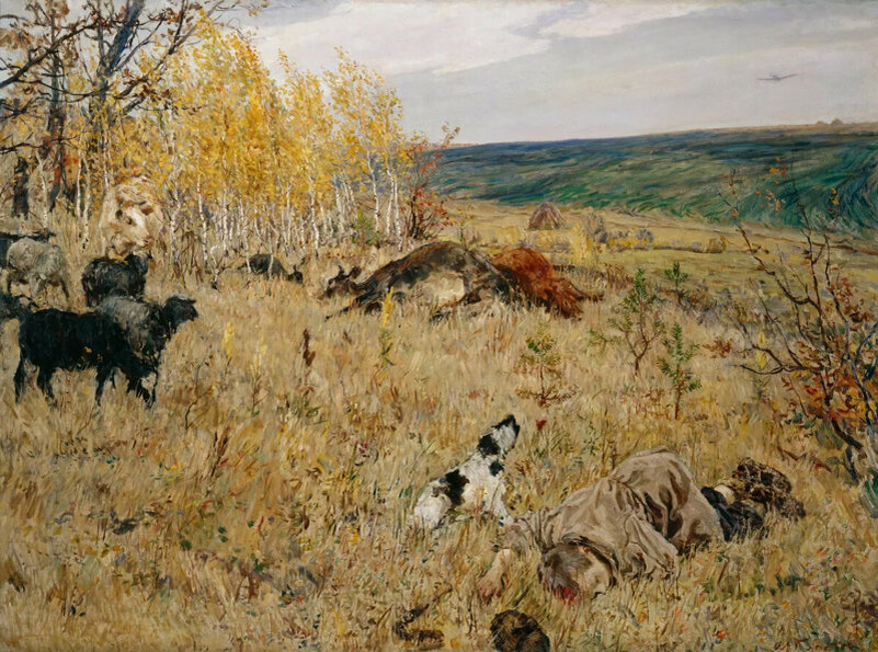 Фашист пролетел. Аркадий Пластов, 1942