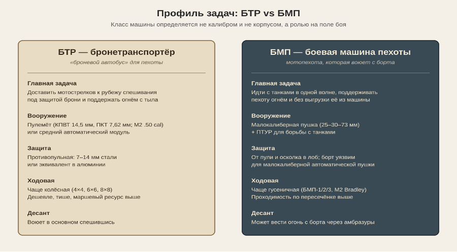 Профиль задач БТР и БМП. Класс машины задаётся не вооружением и не типом корпуса, а ролью на поле боя