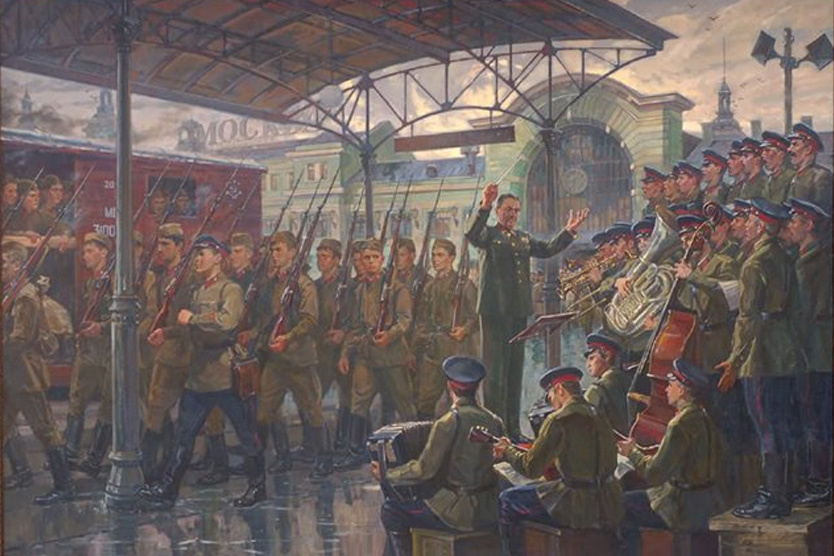 Ансамбль Александрова на Белорусском вокзале, 1941 год
 Художник Дмитрий Ананьев
 Фото: kulturamgo.ru