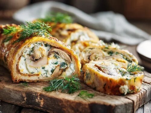 Сочный закусочный рулет с курицей, шампиньонами и двумя видами сыра — идеальное блюдо для фуршета и праздничного стола. Нежная сливочная начинка с ароматными грибами и тягучим сыром сворачивается в плотный рулет с помощью пищевой плёнки, а после охлаждения нарезается эффектными порционными кружочками. Готовится за 40 минут активного времени, а застывает в холодильнике за 1–2 часа.