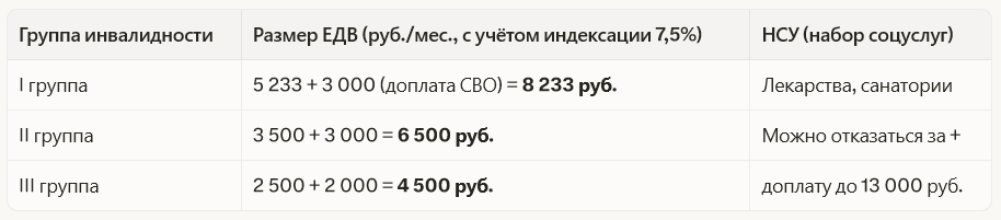 ЕДВ для инвалидов СВО 2026