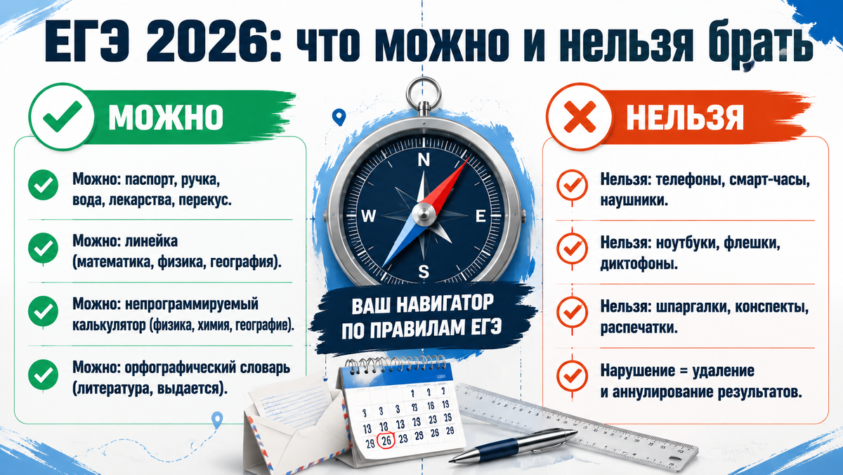 ЕГЭ 2026: что можно и нельзя брать  📷
