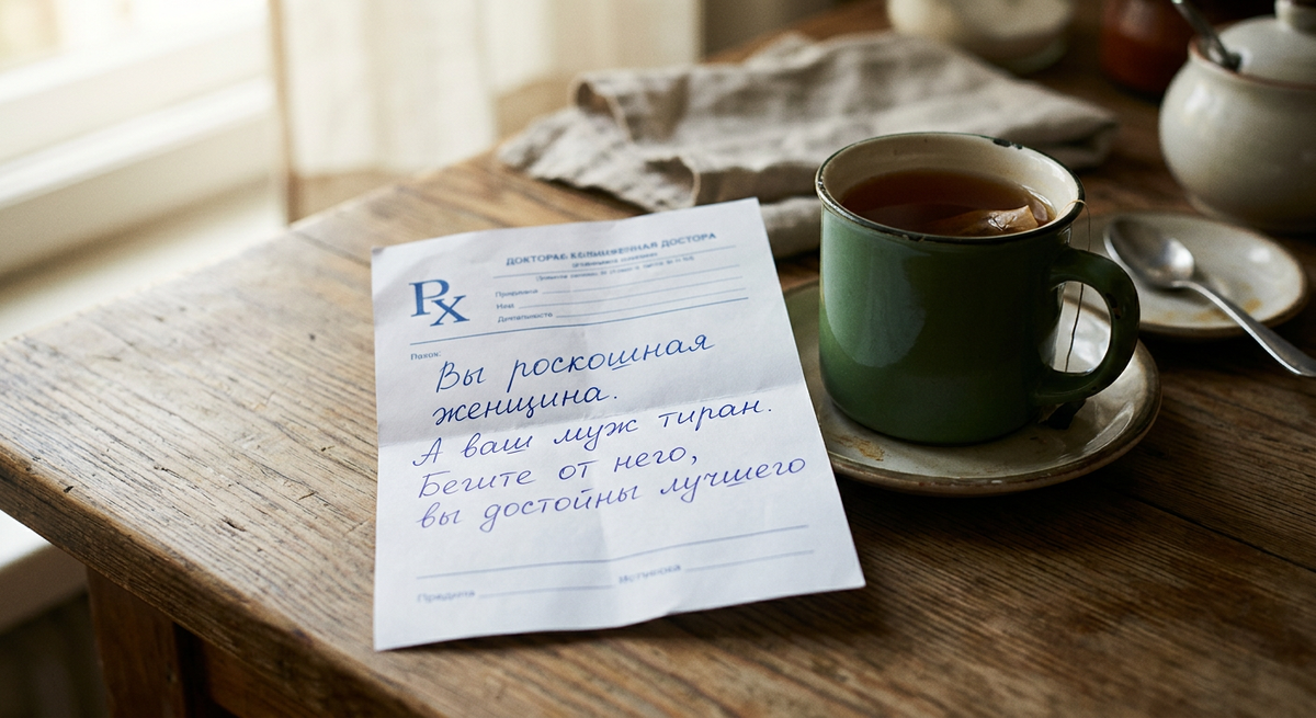 На обороте рецепта было написано: „Вы роскошная женщина. Бегите от него“