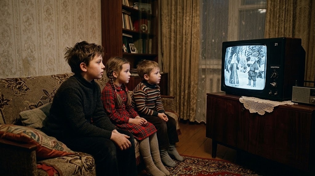 На улице из детей никого, все у телевизора.