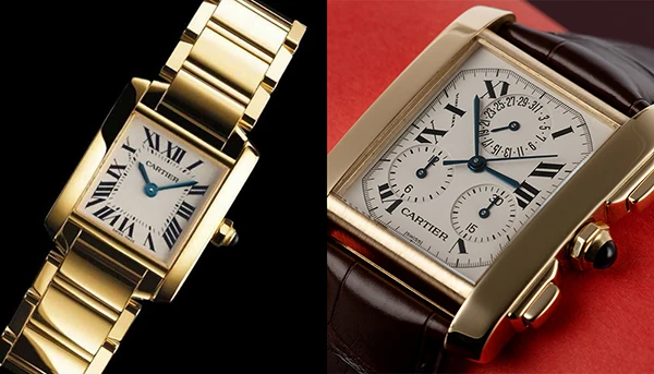 Корпус часов Cartier Tank Francaise выполнен из 18-каратного золота (750 проба). Tank Francaise (французский танк) это обновленная версия (1996 года) знаменитой модели часов Cartier, впервые выпущенных в 1917 году, внешний вид которых был вдохновлен французским танком Рено времен Первой мировой войны.