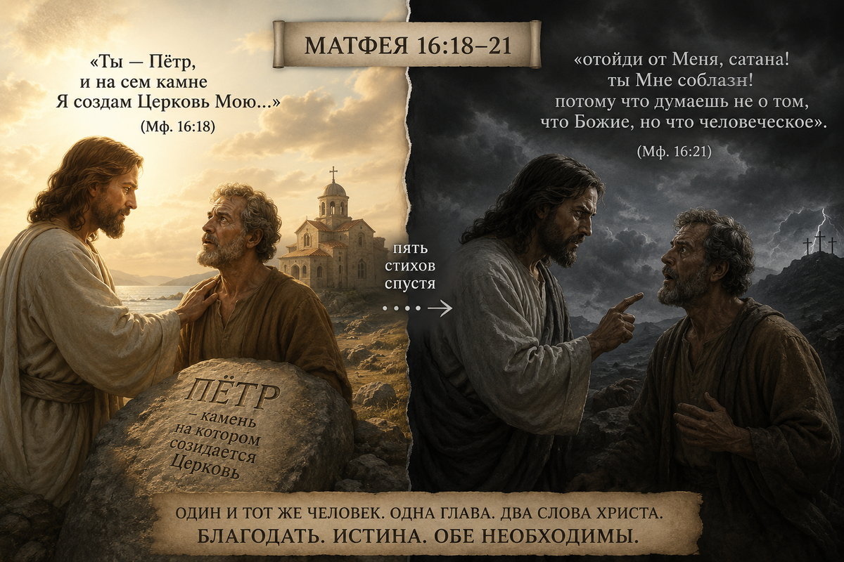 Петр, говорящий по откровению свыше, и говорящий против откровения.