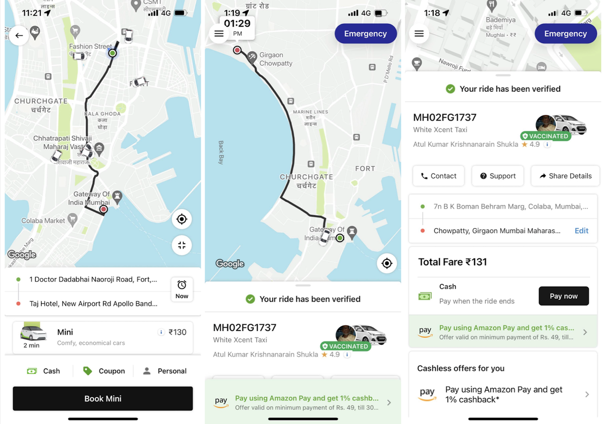 Пара наших поездок в Ola app по Мумбаи