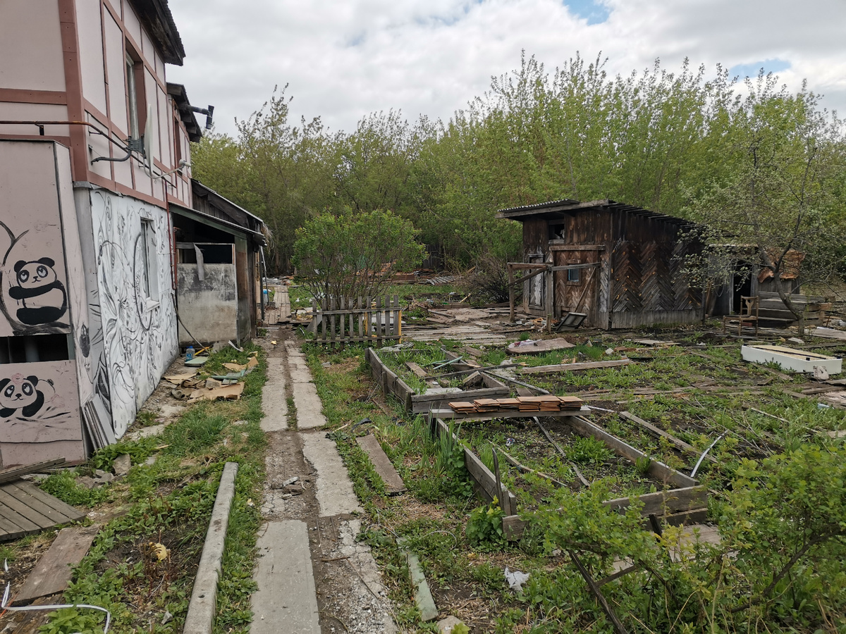 Заходим. Во дворе видимо были хозяйственные постройки. Теперь их нет.