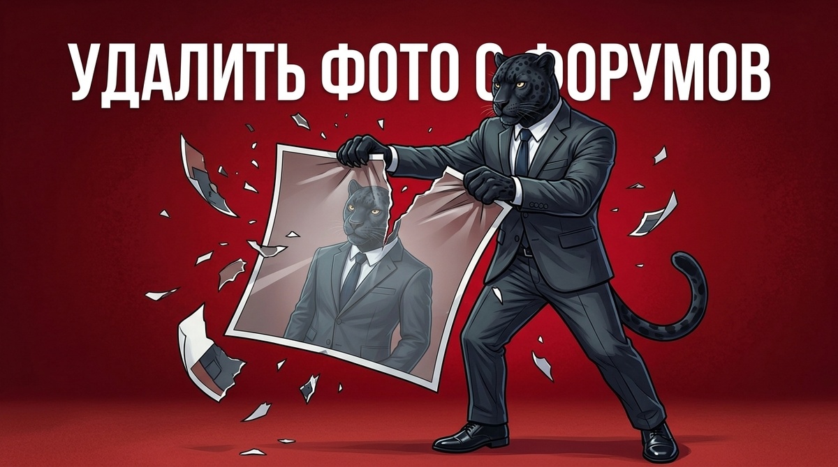 Пантера разрывает фотографию на две части, вокруг разлетаются обрывки бумаги.