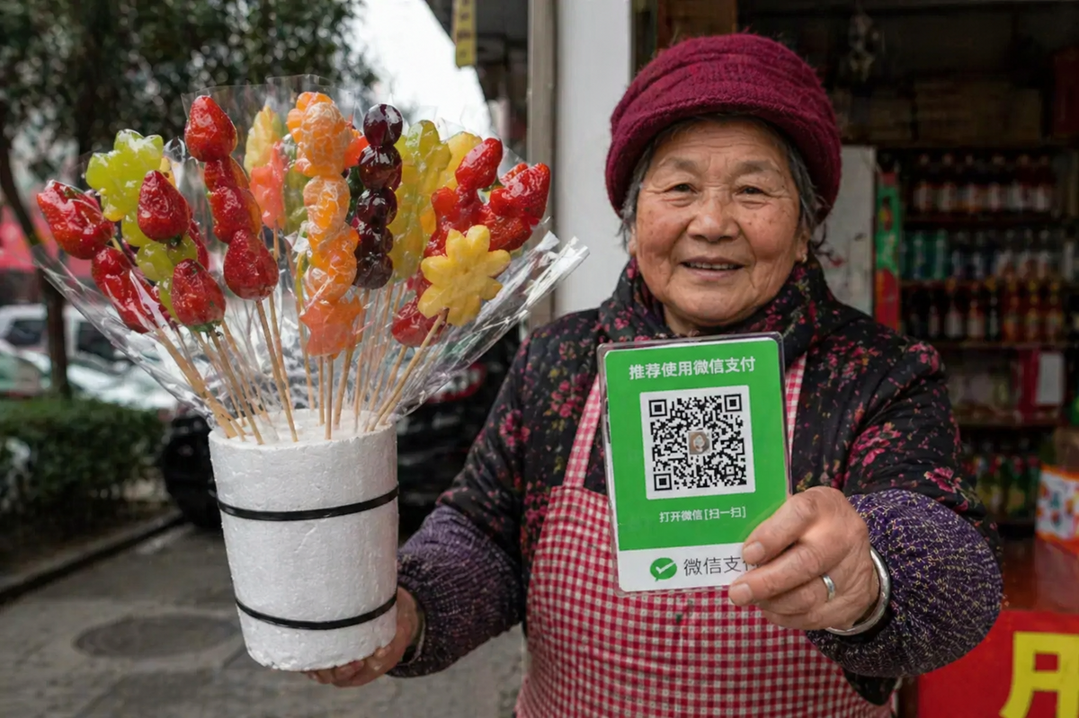Оплата по QR-коду в небольших магазинчиках в Китае