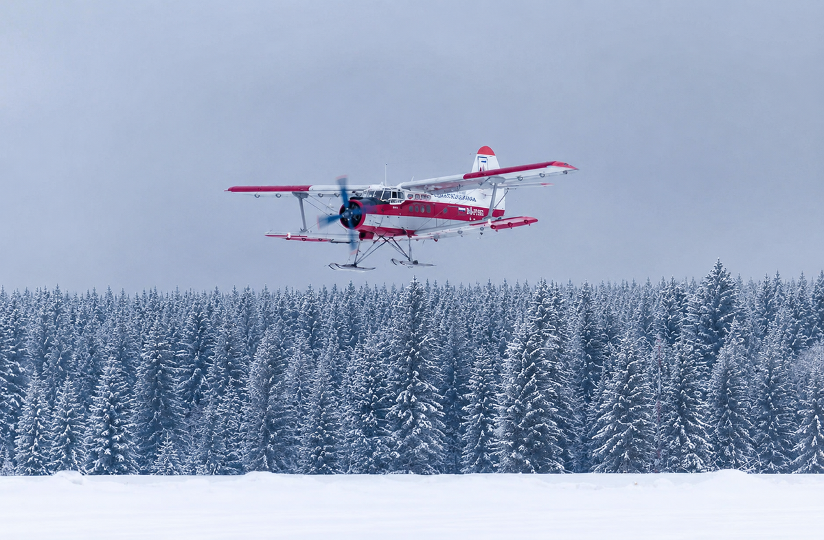 Ан-2 над заснеженной тайгой