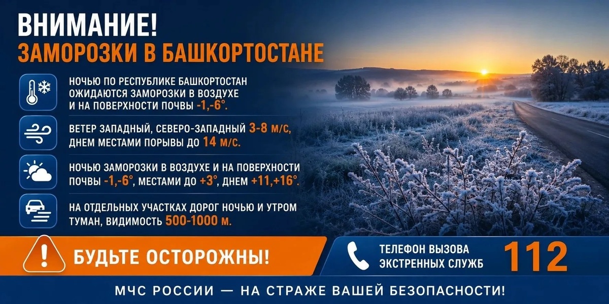    Спасатели предупредили жителей Башкортостана о заморозках до -6