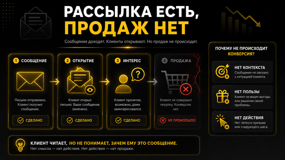Если клиент не понимает причину сообщения, он просто закрывает рассылку