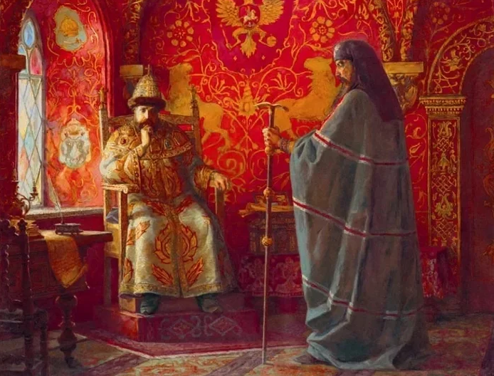 Царь Алексей Михайлович и Патриарх Никон, Машков И.Г. 1993 г (фрагмент с изображением трона)