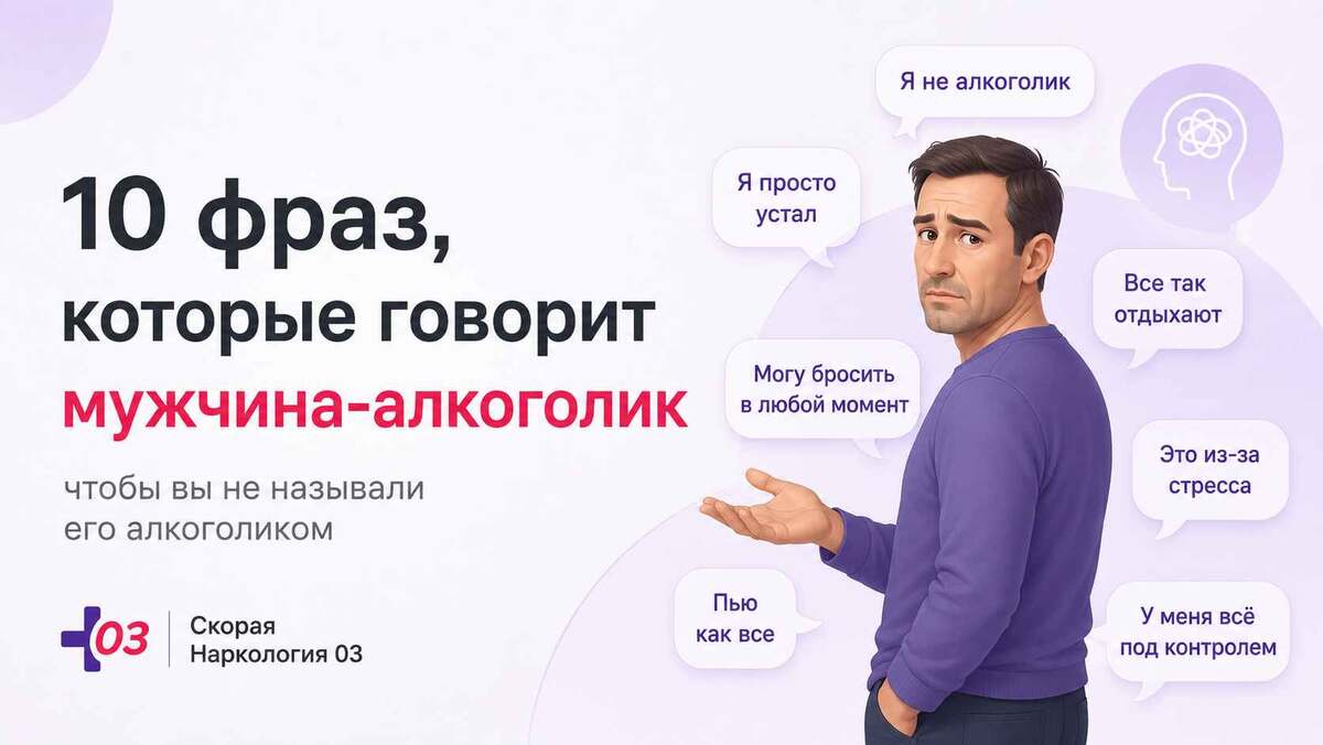 Фото: типичные фразы отрицания, за которыми часто скрывается алкогольная зависимость. Важно слышать не только слова, но и поведение человека.