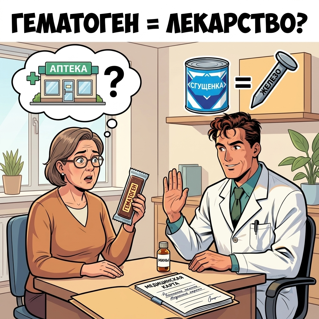 Подруги — это, видимо, бессменный консультационный центр по всем вопросам: от ремонта до гематологии. Сегодня на приёме женщина с низким гемоглобином и «лечением» гематогеном. Разбираемся, где грань между десертом и лекарством.