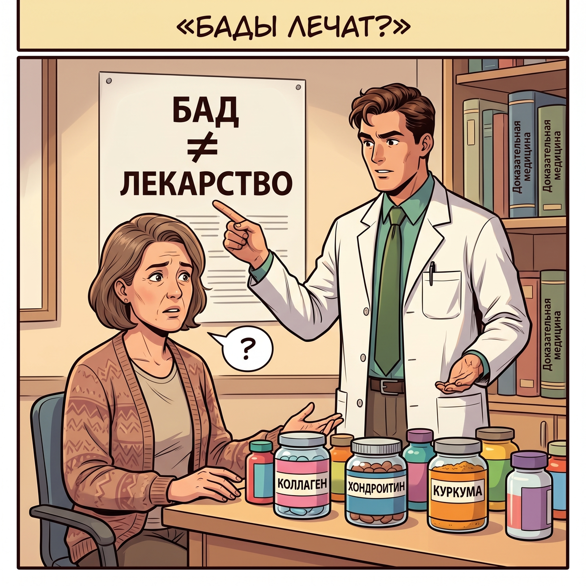 Знакомая — это, видимо, бессменный эксперт по всем вопросам от посадки петунии до регенерации хрящевой ткани. Сегодня на приёме женщина с артрозом и полным набором БАДов. Разрушаем иллюзии с опорой на науку.