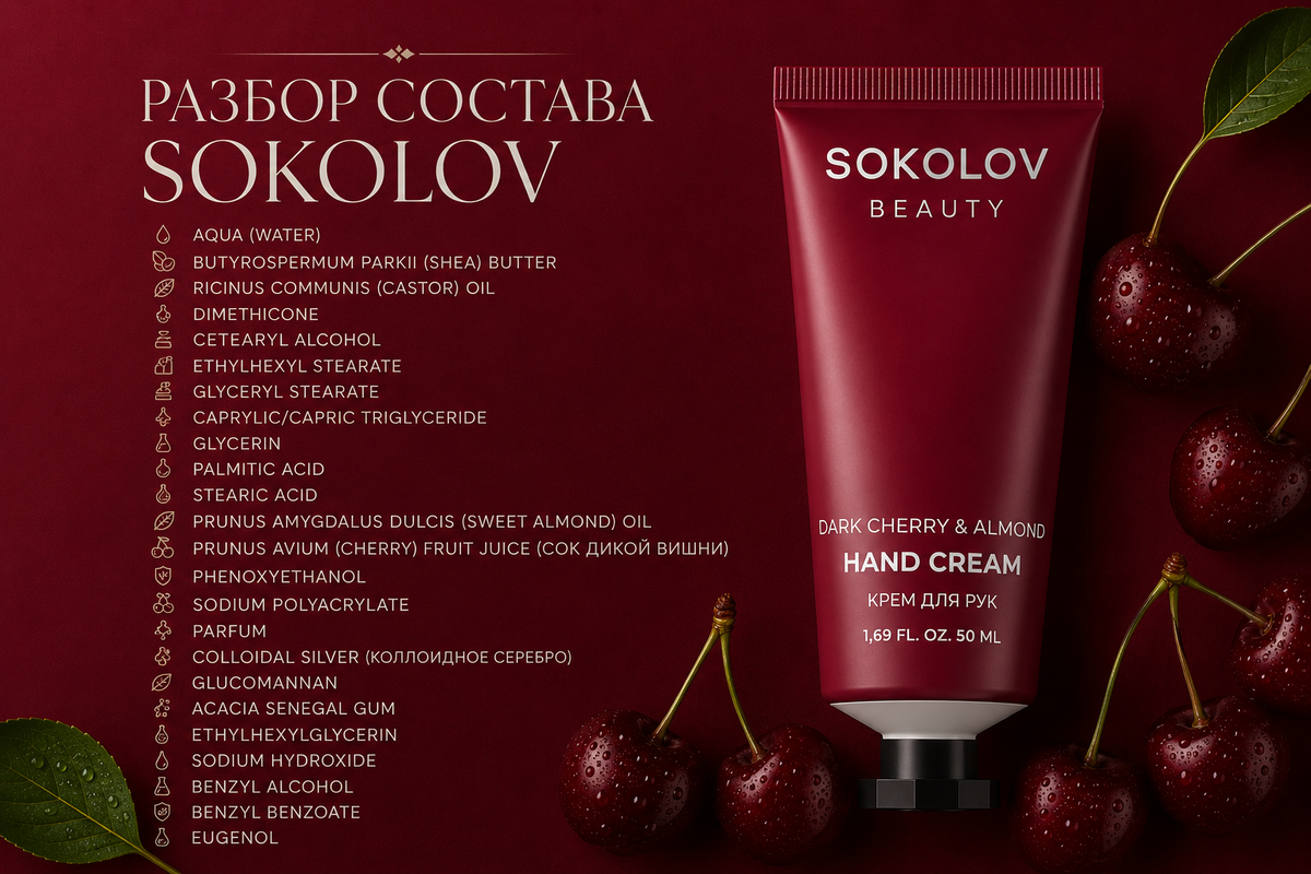 Крем для рук SOKOLOV Dark Cherry & Almond: честно о составе.