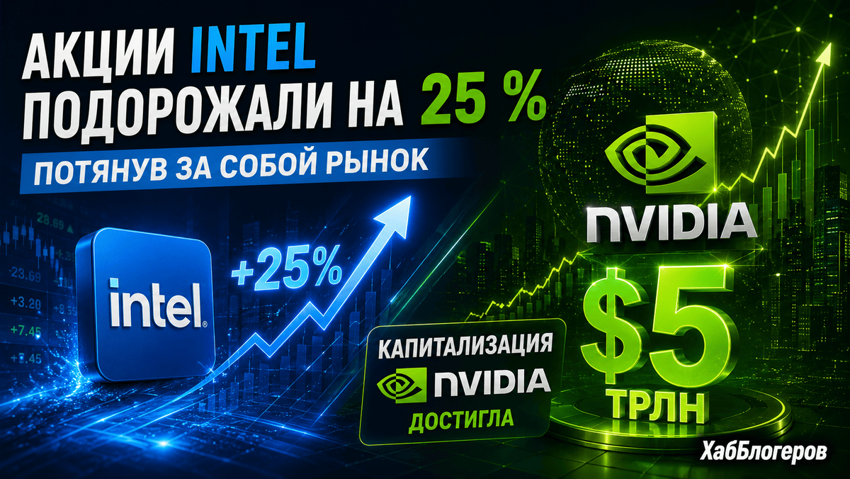 Акции Intel подорожали на 25 %, потянув за собой рынок: капитализация Nvidia достигла $5 трлн 
