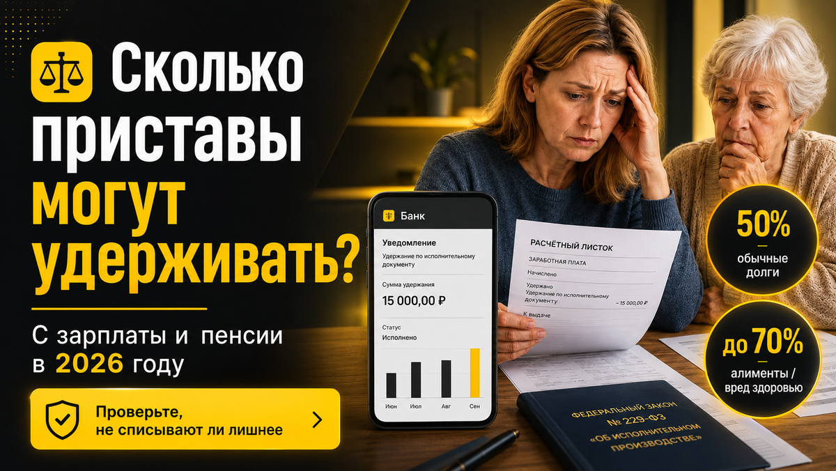 Сколько приставы могут удерживать с зарплаты и пенсии в 2026 году