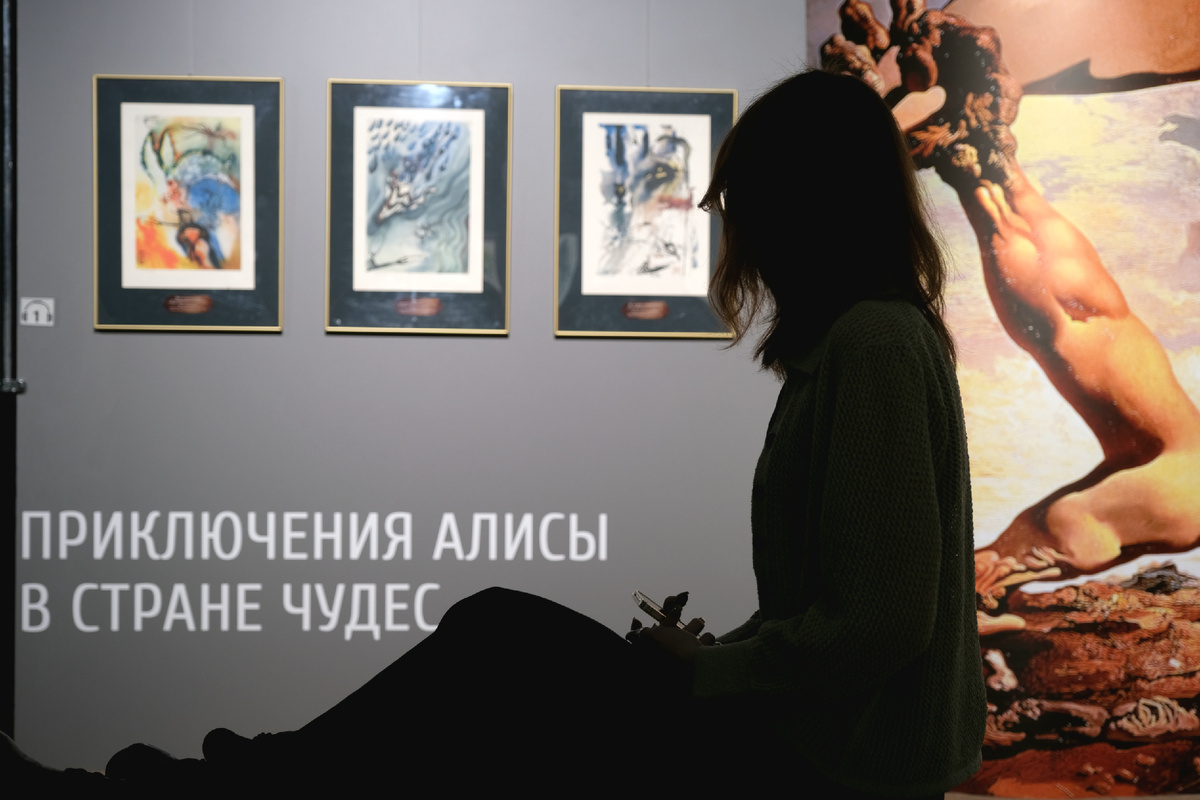 Тень не Алисы;) на фоне серии работ Сальвадора Дали "Алиса в Стране чудес".
