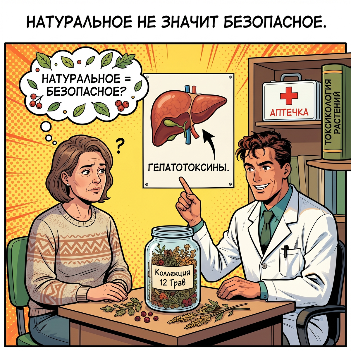 «Организм чистится» — это, по-видимому, универсальное объяснение любых симптомов в народном творчестве. От головной боли до анафилактического шока — всё «чистка». Сегодня на приёме женщина, которая пьёт сбор из 12 трав и искренне верит, что натуральное безопасно по определению