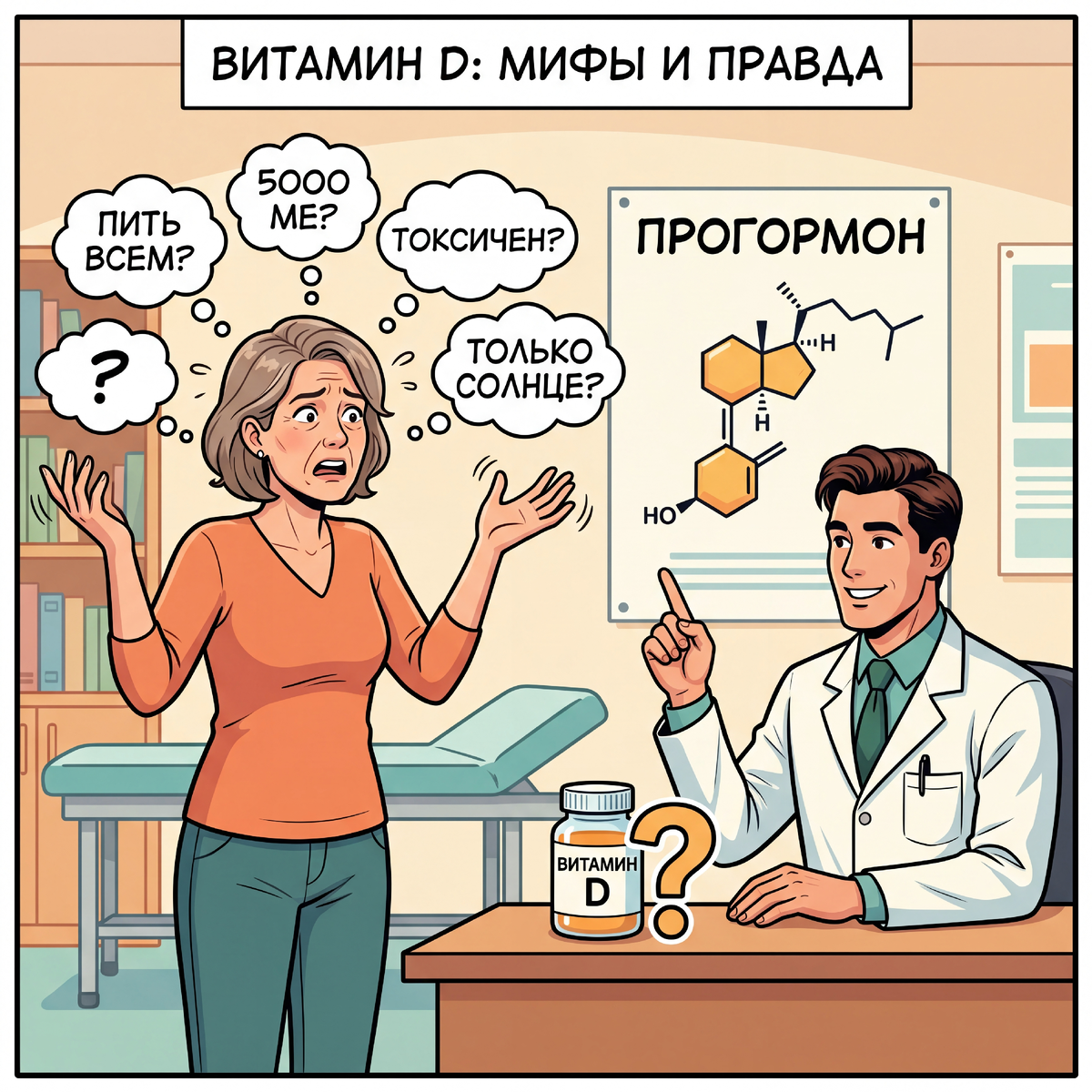 Везде пишут по-разному: кто-то говорит — пить всем без анализов, кто-то — только если нет солнца, кто-то — чем выше доза, тем лучше, а бабушка боится, что он токсичен». Сегодня на приёме женщина с полным набором вопросов о витамине D. Разбираем по науке: что такое витамин D на самом деле, кому он нужен и почему это вообще не витамин.