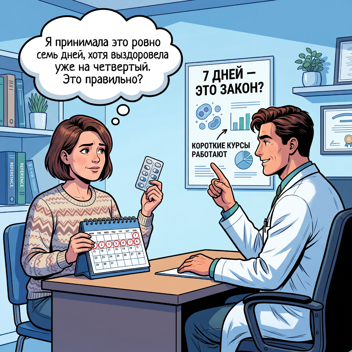 «Я строго по инструкции: пропила антибиотик ровно семь дней, хотя на четвёртый уже была огурцом. Подруга-фельдшер сказала: главное — допить, а то бактерии станут устойчивыми». Сегодня разбираемся, почему это правило устарело, а короткие курсы часто лучше и безопаснее.